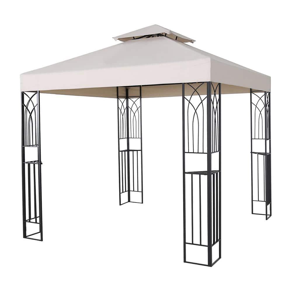 LAUREL CANYON 8 ft x 8 ft Beige Soft Top Steel Outdoor Patio Gazebo with Shelves