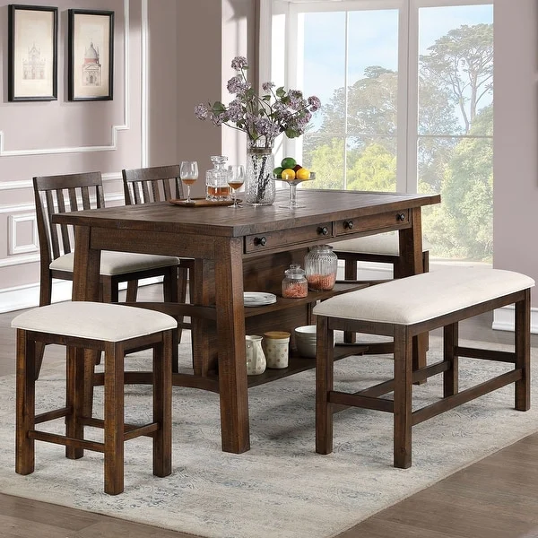 Furniture of America Deblynn Rustic Oak Fabric Counter Chairs (Set of 2)