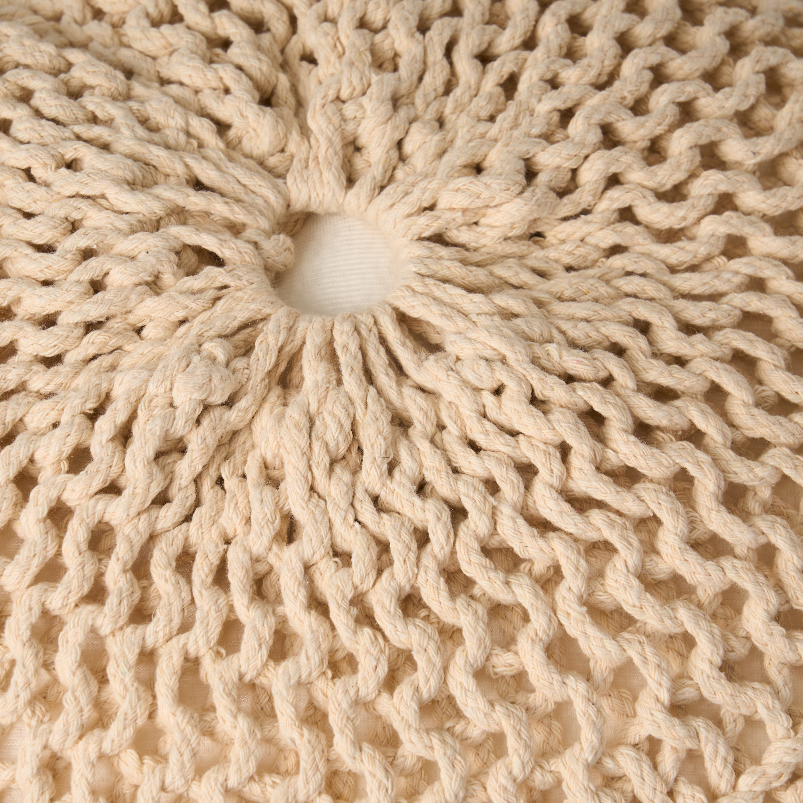 Beryl Knitted Cotton Pouf, Beige