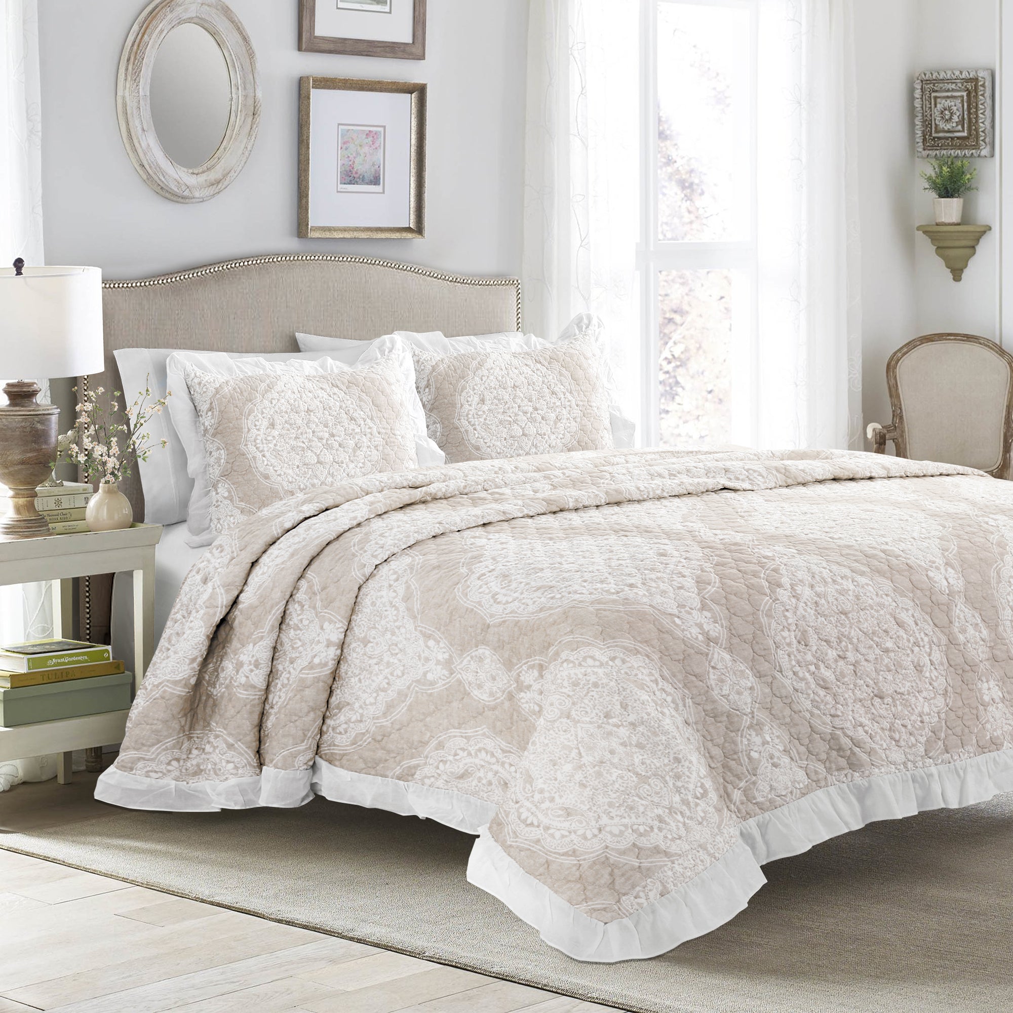 Lucianna Ruffle Edge Cotton Bedspread Set