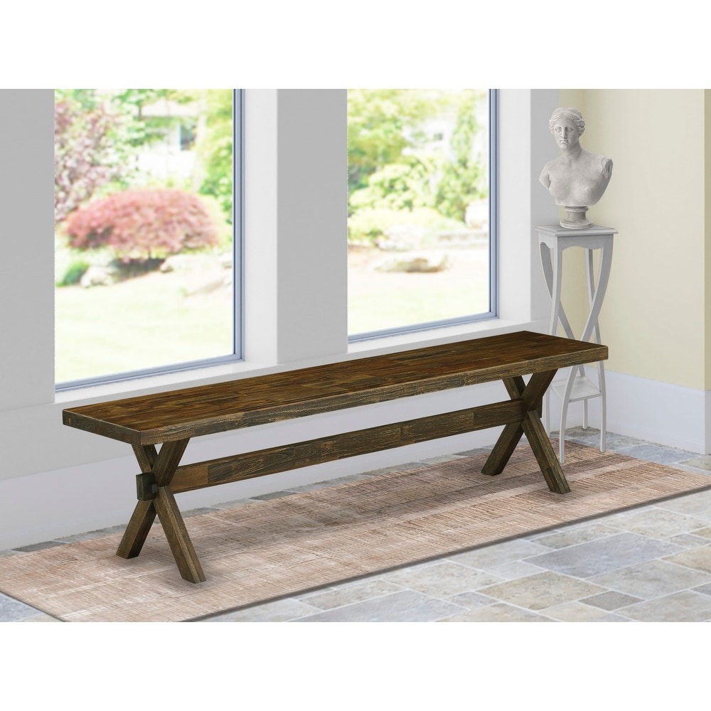 East West Furniture X Style Modern Dining Bench with Wooden Seat(Finish Options)