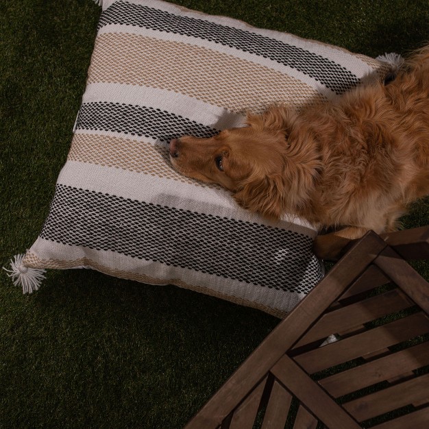 Tan amp Black Tick Stripe 30x30 Oversized Filled Outdoor Pillow Foreside Home amp Garden