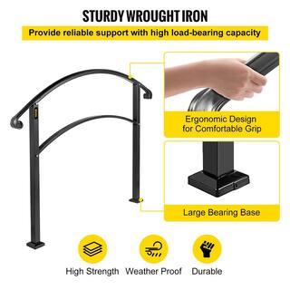 VEVOR Outdoor Handrails Fit 4 to 5 Steps Stair Railing Black Front Porch Hand Rail Wrought Iron Handrail for Concrete Steps 5FTHWTYFSBLACK001V0