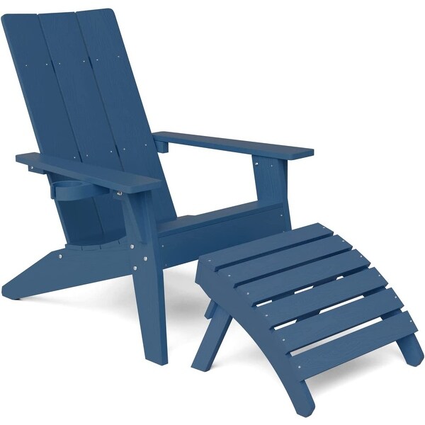 WINSOON 2Piece All Weather HIPS Outdoor Adirondack Chair with CupHolder and Ottoman