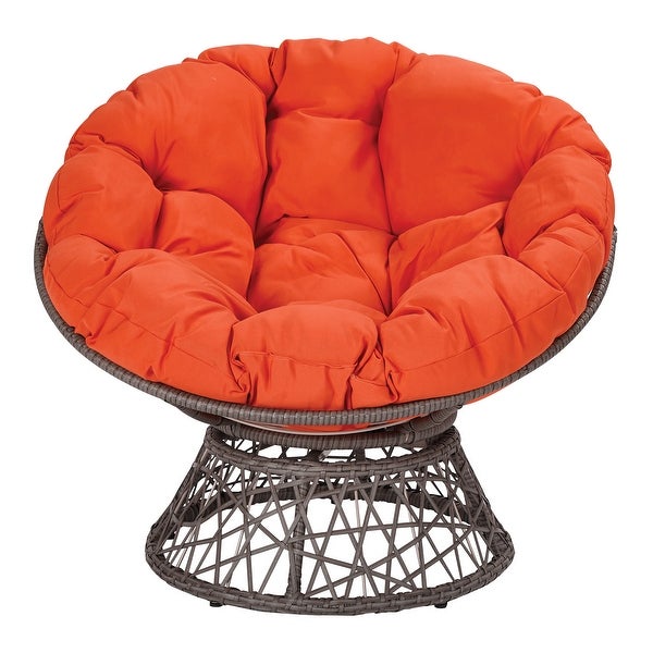 OS Home and Office Furniture Model Papasan Chair with Orange cushion and Dark Grey Wicker Wrapped Frame