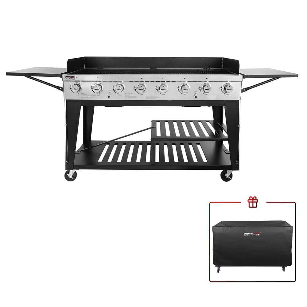 Royal Gourmet 8Burner Event Propane Gas Grill in Black with 2 Folding Side Tables with Cover