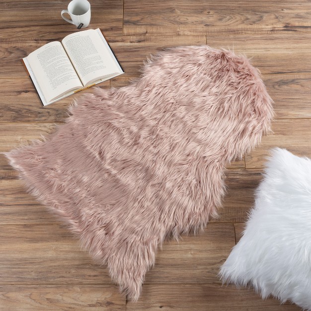 Sheepskin Throw Rug Faux Fur 2x5 foot High Pile Runner Soft And Plush Mat For Bedroom Kitchen Bathroom Nursery And Office By Lavish Home pink