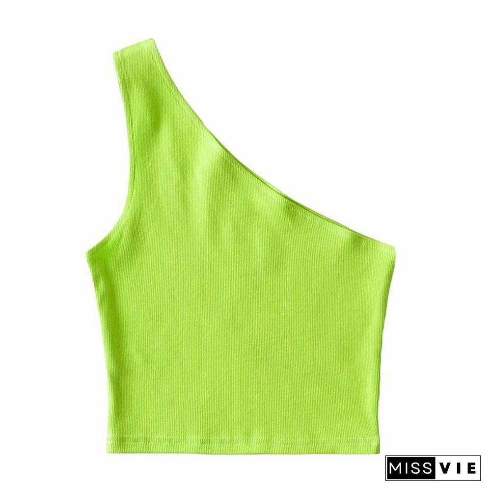 One Shoulder Cropped Tanks Top Women Summer Sleeveless Tanks Camis Sexy Oblique Collar Elastic Corset Slim Crop Tops Tube Lady