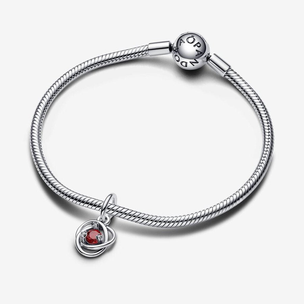 PANDORA  July True Red Eternity Circle Dangle Charm - Sterling Silver