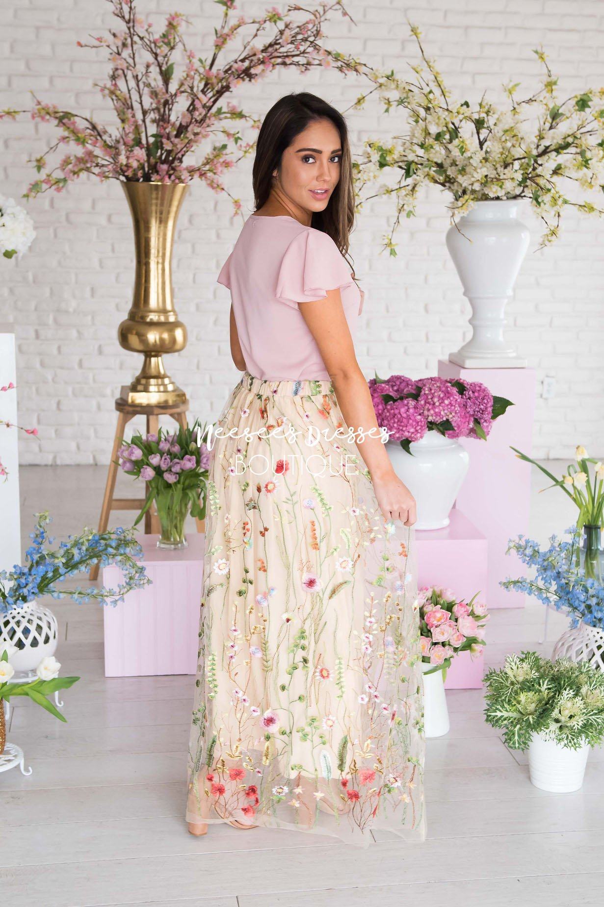 Heart Of Gold Floral Applique Tulle Skirt