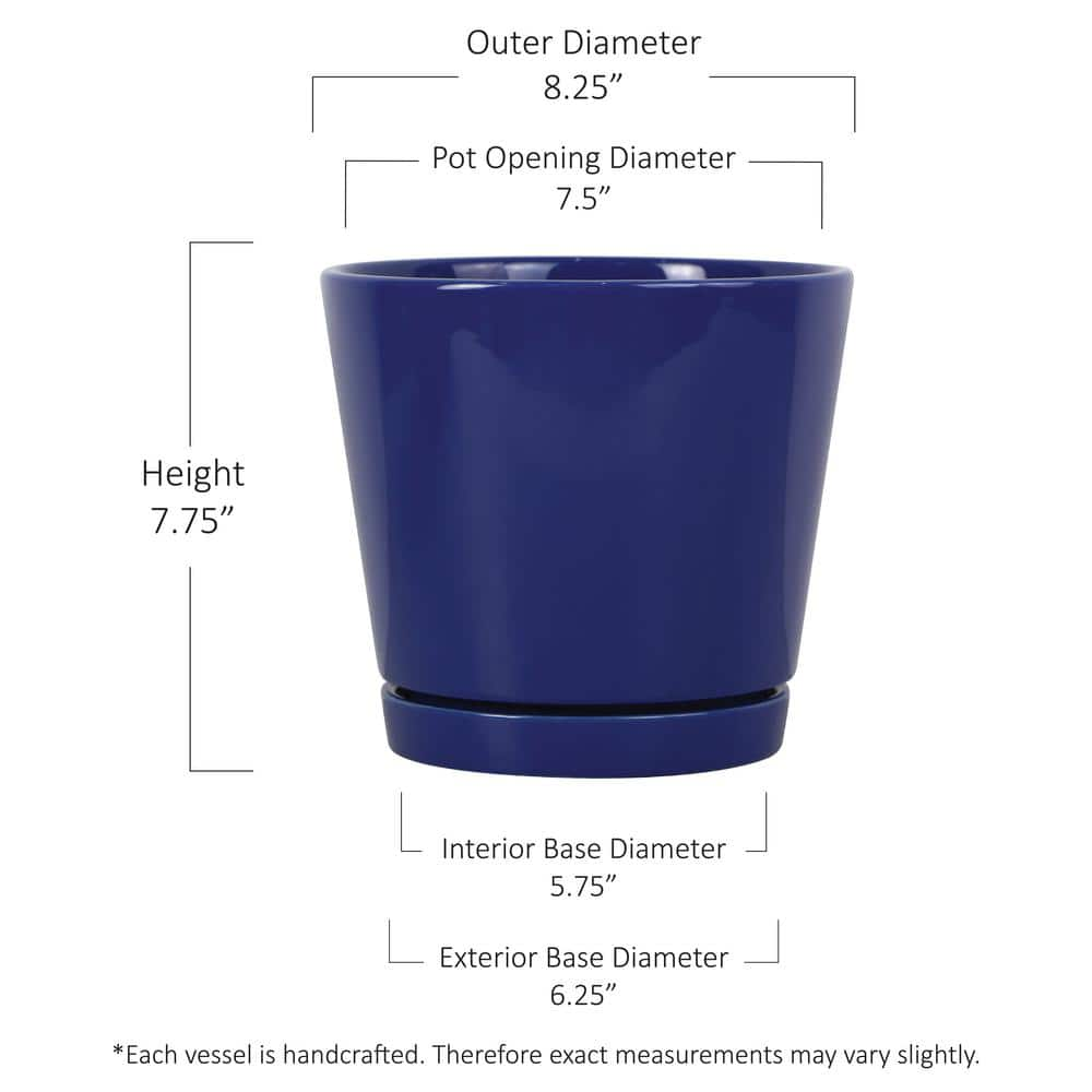 Vigoro 8.1 in. Piedmont Medium Blue Ceramic Planter (8.1 in. D x 7.6 in. H) with Drainage Hole and Attached Saucer CR01721S-08M2