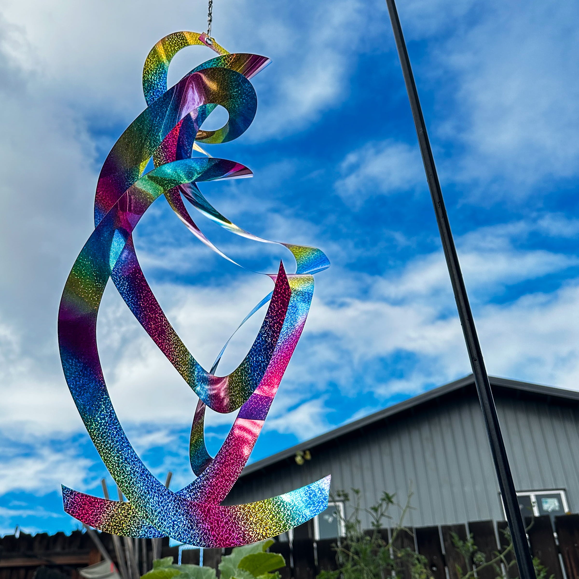 In the Breeze 4890 — Rainbow Whirl Spin Quartet — Mylar Wind Spinner — Humane Animal Deterrent for Gardens