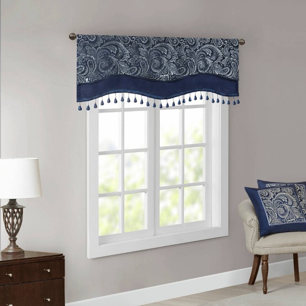 Valerie Jacquard Room Darkening Window Curtain Panel With Beads Navy