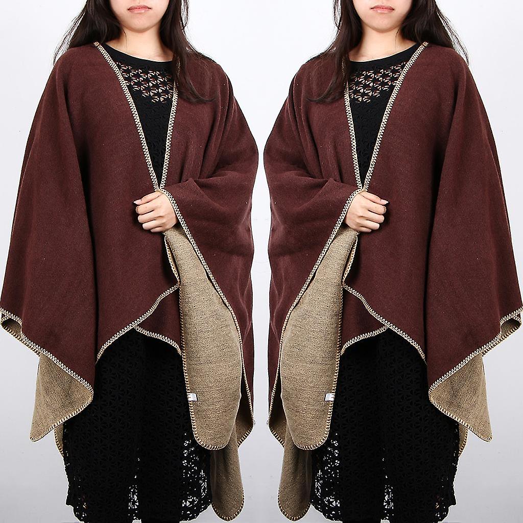 Womens Oversized Poncho Thick Cape Blanket Shawl Scarf Wrap - Brown， 130 X 155cm