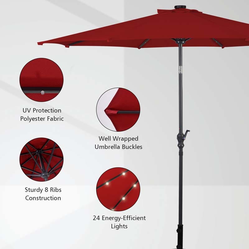 10 FT Outdoor Market Patio Umbrella with Solar LED Lights & Crank, Easy Tilt Table Umbrella for Deck Pool