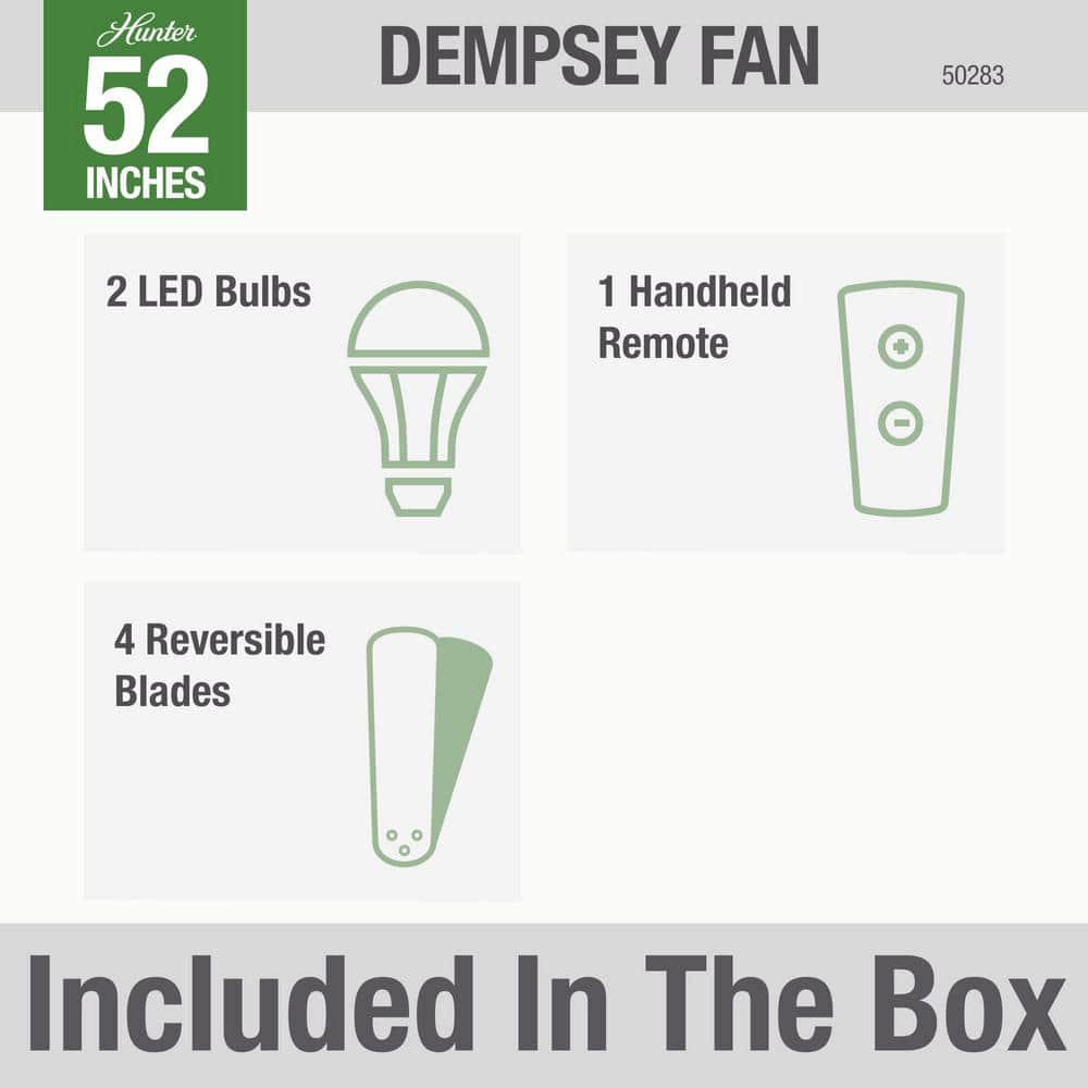 Hunter Dempsey 52 in LED Low Profile Indoor Brushed Nickel Ceiling Fan with Light and Remote