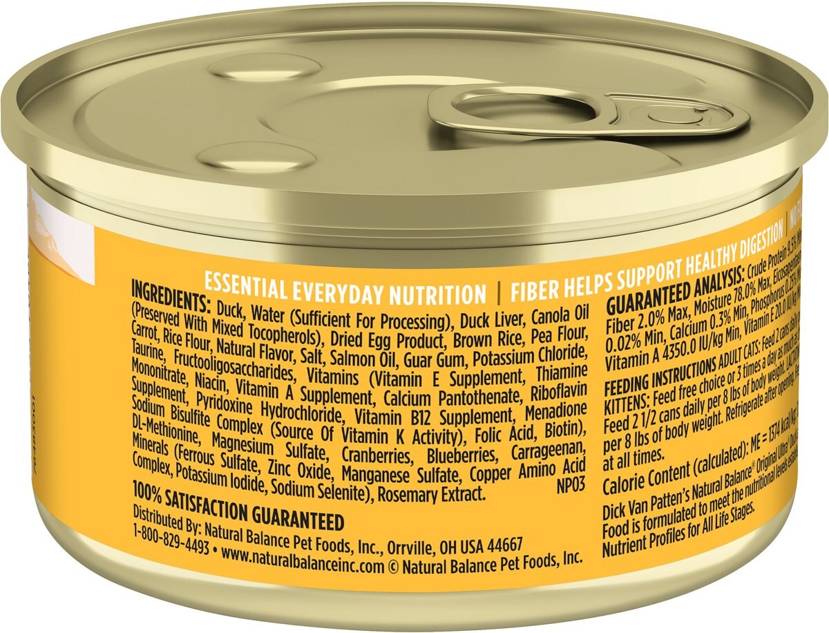 Natural Balance Original Ultra Duck and Duck Liver Formula Canned Cat Food， 3-oz can， case of 24