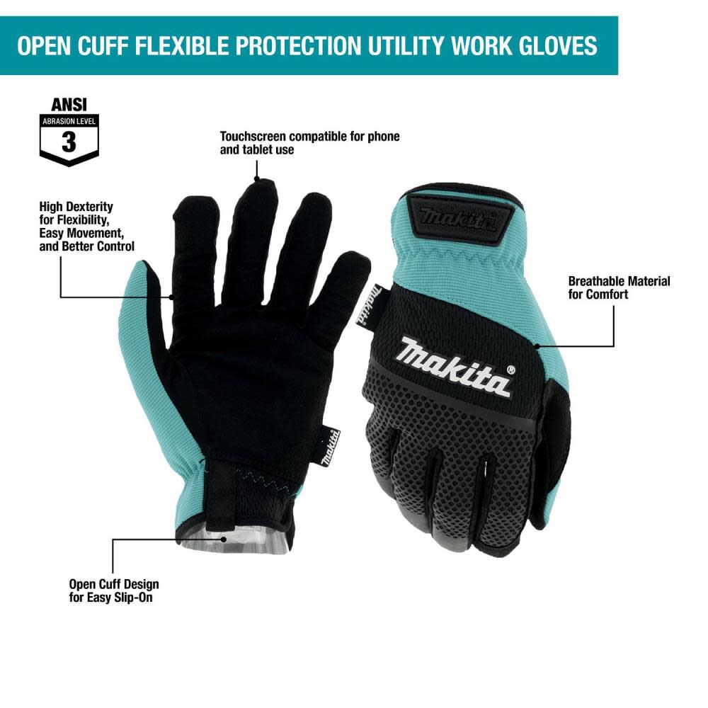 Makita Utility Work Gloves Open Cuff Flexible Protection Large T-04167 from Makita