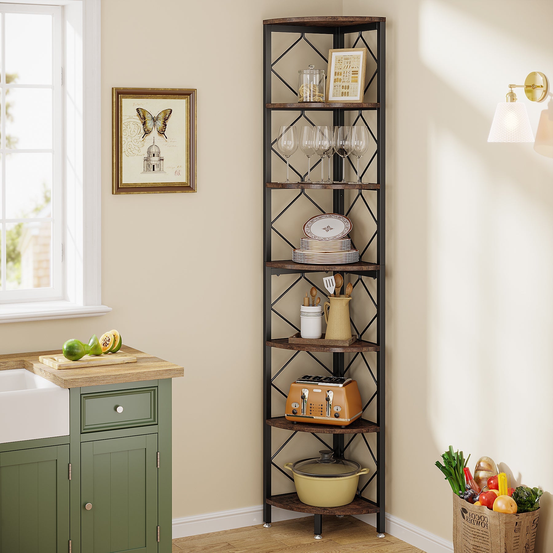 7-Tier Corner Shelf, 78.7 Corner Bookcase Slim Corner Storage Rack