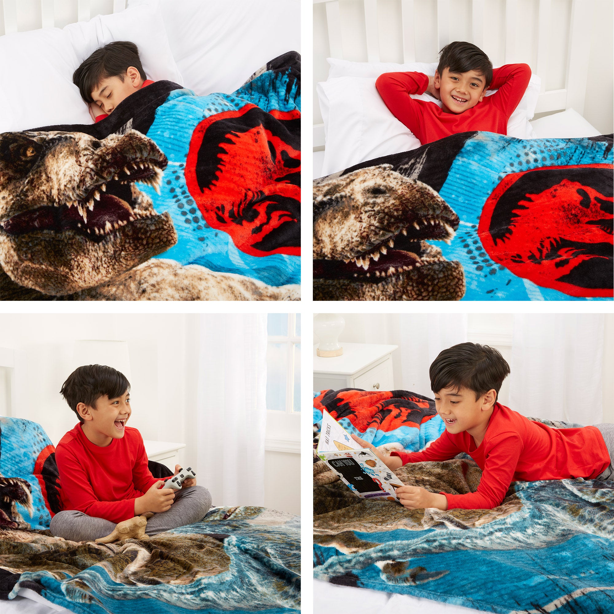 Jurassic World Kids Plush Twin/Full Blanket， 62 x 90， Blue， Universal