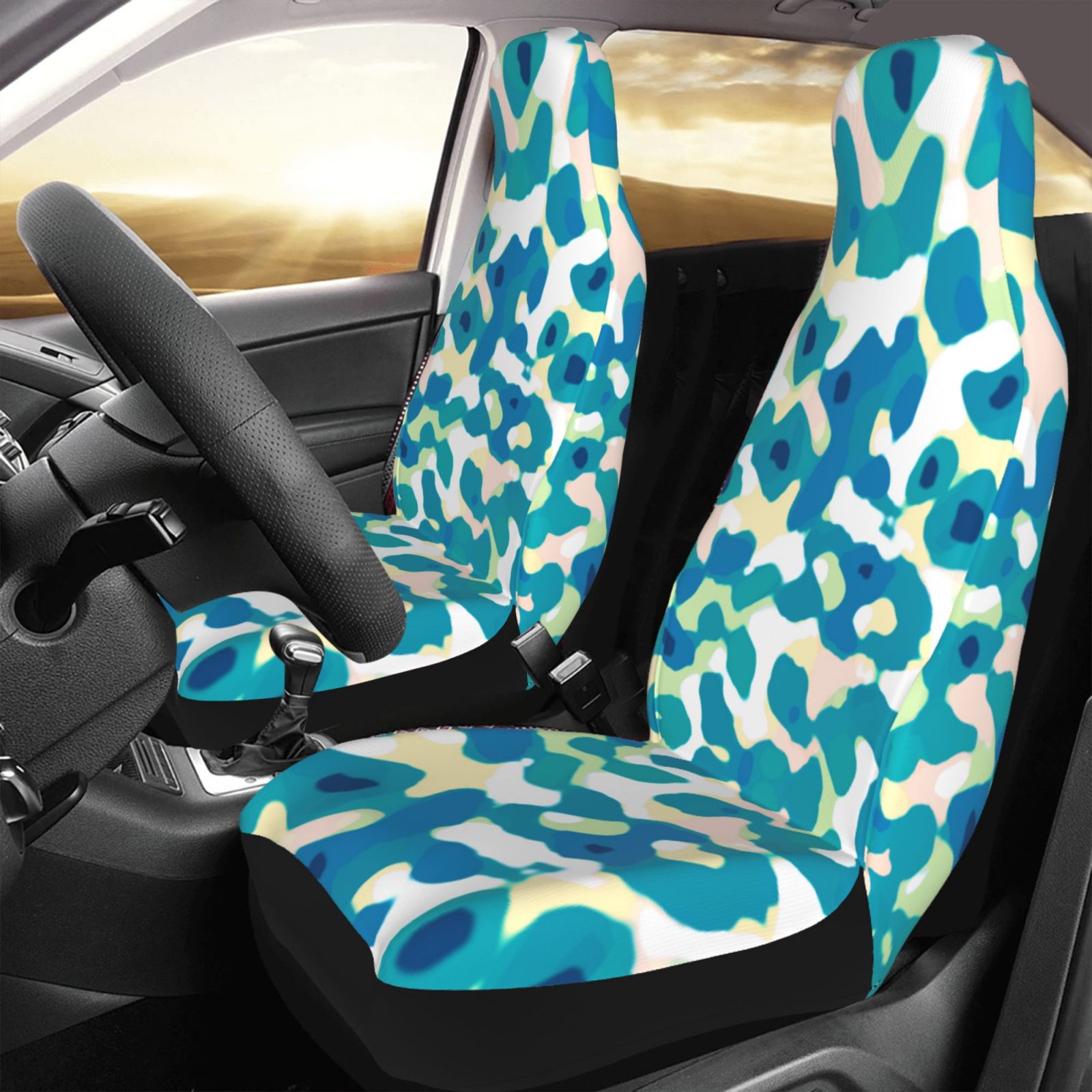 TEQUAN Front Seat Covers， Green Camouflage Abstract Pattern 2 Piece Car Seat Cover Fit Most Car SUV Truck Van