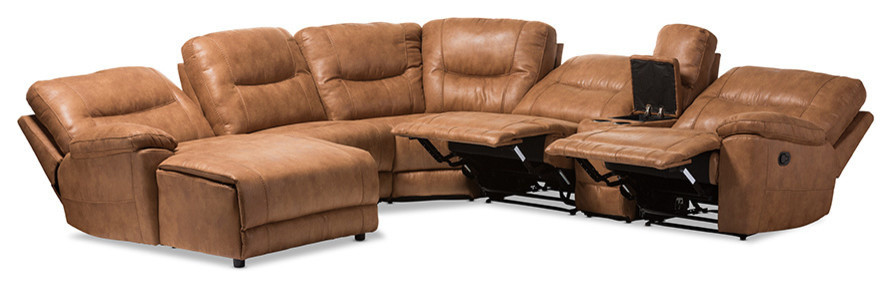 Mistral 6 Piece Reclining Sectional in Light Brown   Contemporary   Sectional Sofas   by Homesquare  Houzz