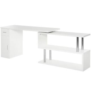 HOMCOM 55 in. L-Shaped White 1-Drawer Writing Computer Desk with Storage Shelves 836-272WT