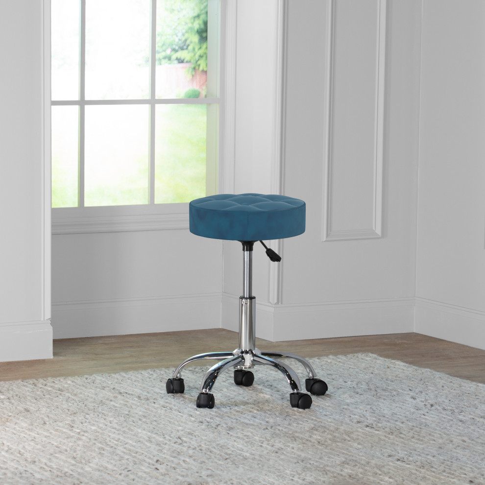 Nora Metal Adjustable Backless Vanity/Office Stool  Chrome with Cream Velvet   Contemporary   Vanity Stools And Benches   by Hillsdale Furniture  Houzz