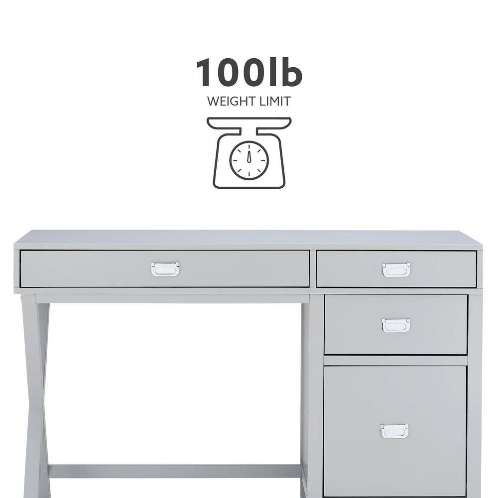 Linon Home Decor Sara 48 in. W Rectangle Gray Wood 4-Drawer Computer Desk with Side Storage THD02965