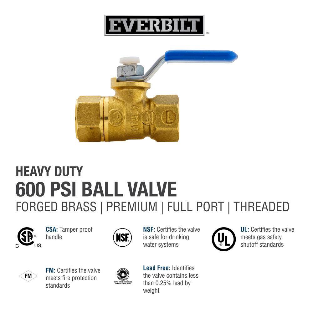 Everbilt 14 in. Brass FPT Full Port Threaded Ball Valve 107-401EB