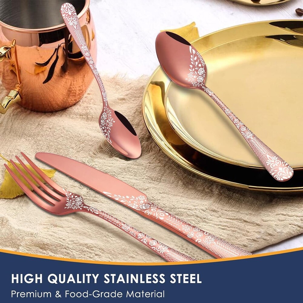 36 Piece Flatware Set with Unique Floral Laser