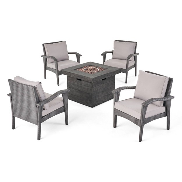 Keana 5pc Faux Rattan Club Chair amp Fire Pit Chat Set Christopher Knight Home