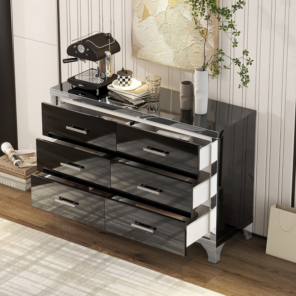 Elegant High Gloss Dresser with Metal Handle Mirrored Storage Cabinet