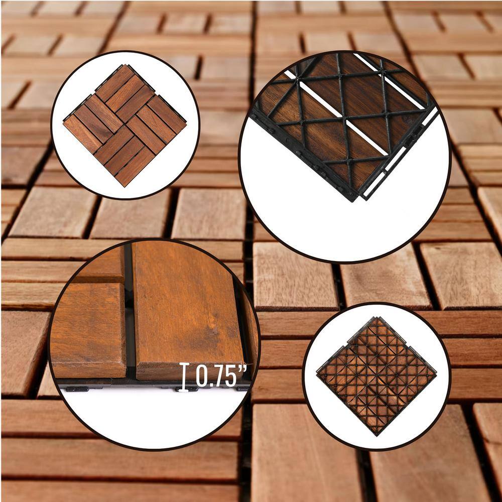 GOGEXX 12 in. x 12 in. Outdoor Checker Pattern Square Wood Interlocking Flooring Deck Tiles in Brown (Pack of 30 Tiles) DG-30B69