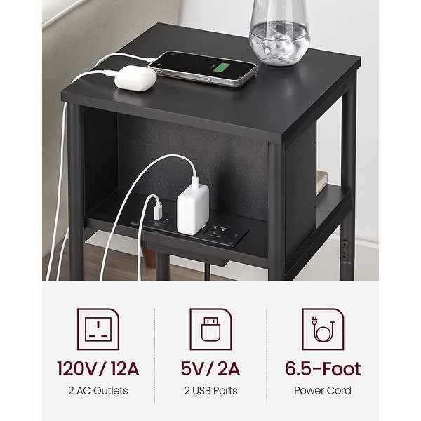 VASAGLE Side Table with Charging Station (3-Tier)