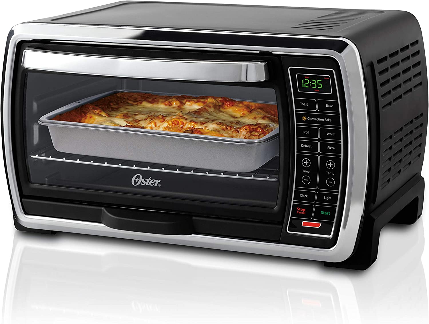 Oster Toaster Oven | Digital Convection Oven， Large 6-Slice Capacity， Black/Polished Stainless ( TSSTTVMNDG-SHP-2 )