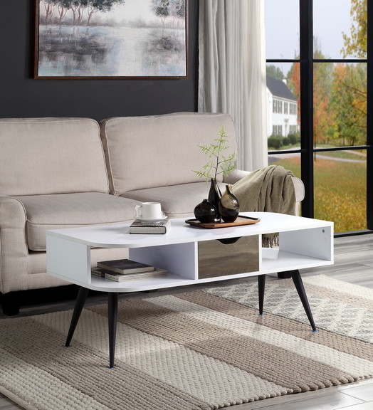 ACME Halima Coffee Table  White   Black Finish LV0...