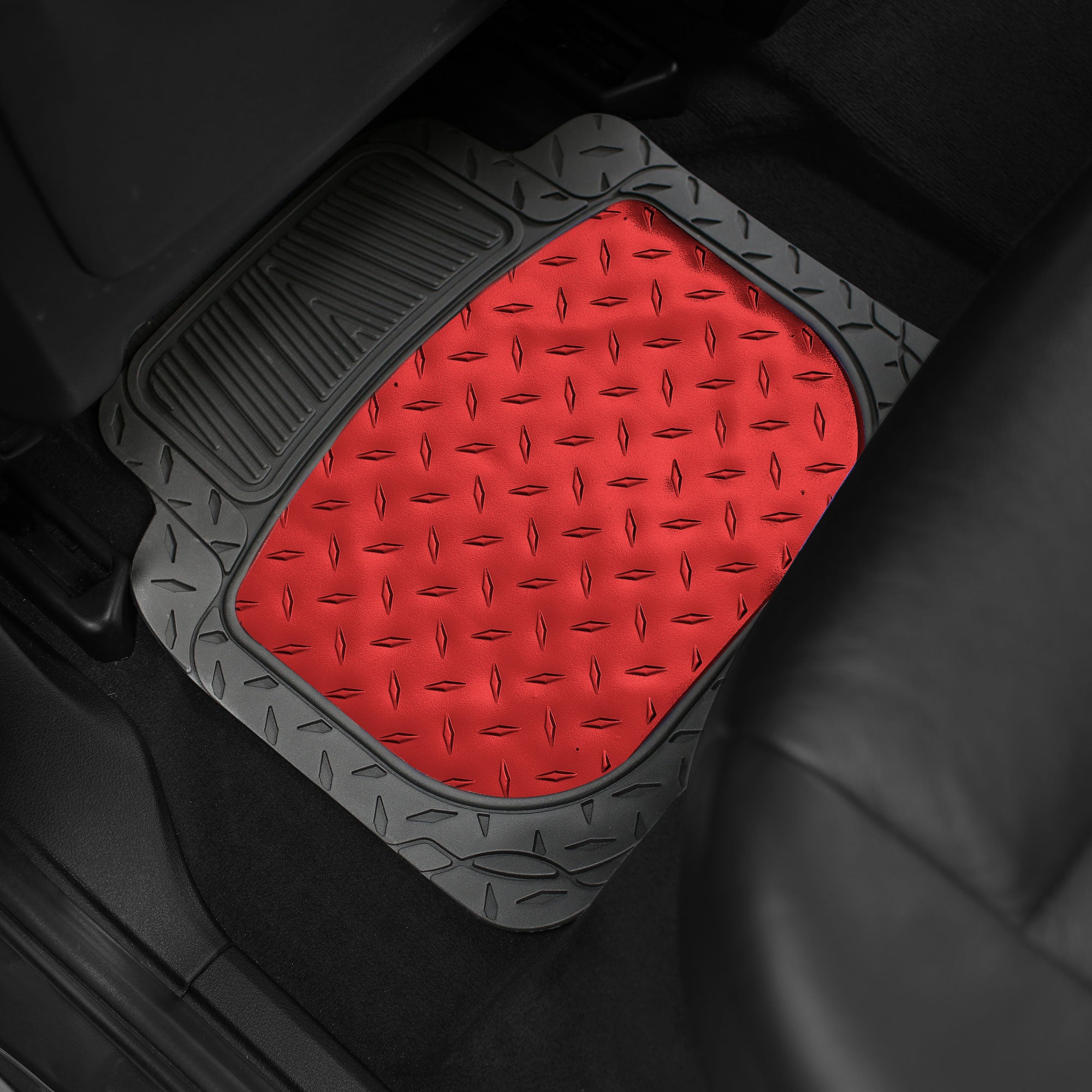 FH Group Universal Fit Car Floor Mats Metallic Rubber Floor Mats Full Set For Auto Heavy Duty Red F11315RED