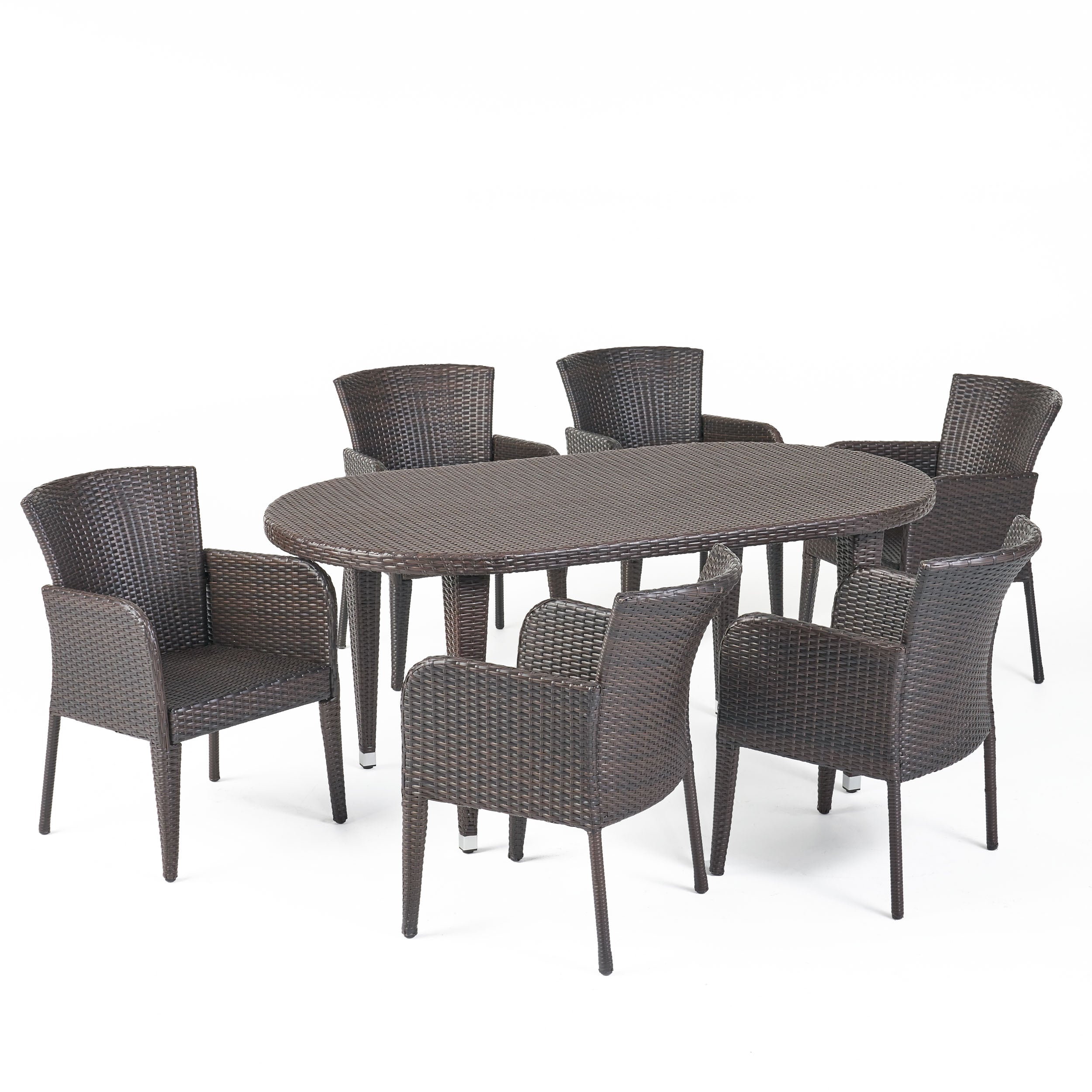 Fairchild Outdoor 7 Piece Multi-brown Wicker Oval Dining Set