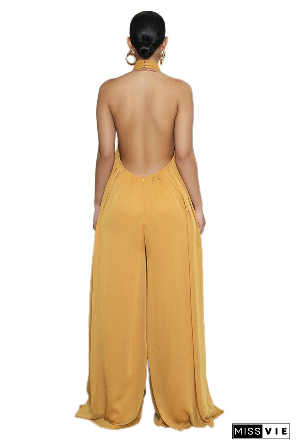 Halter Neck Backless Loose Wide Leg Jumpsuit