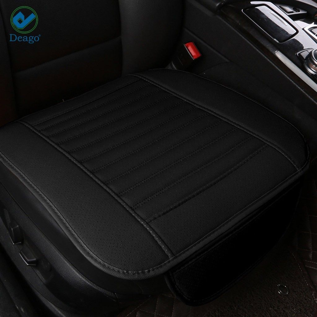 Deago Car Seat Cover， Edge Wrapping Car Interior PU Leather Car Seat Cushions Protector Front Car Seat Covers， Single Seat Cushion Cover Pad Mat for Auto Four-door sedan and SUV Driver (Black)