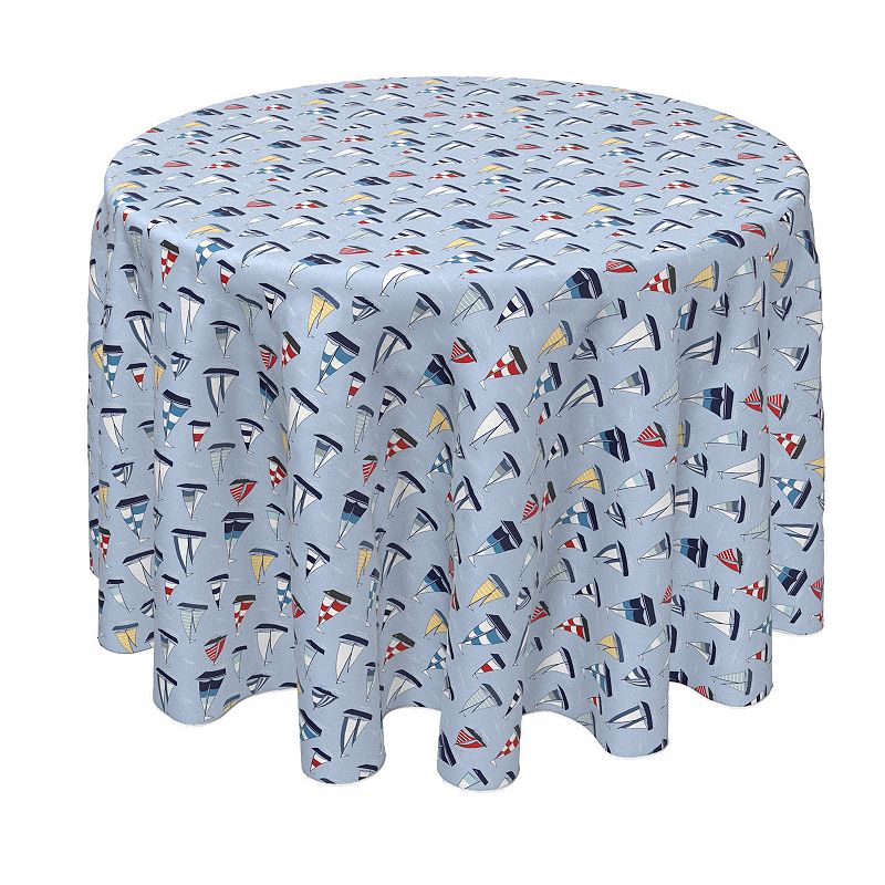 Round Tablecloth， 100% Polyester， 90 Round， Marine Sailboats