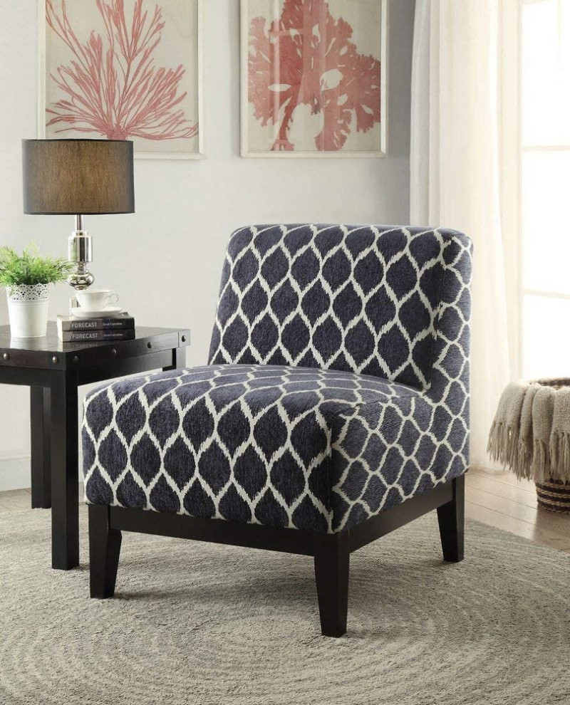 Contemporary Accent Chair  Tapered Legs With Oversized Padded Seat  Dark Blue   Contemporary   Armchairs And Accent Chairs   by Declusia  Houzz