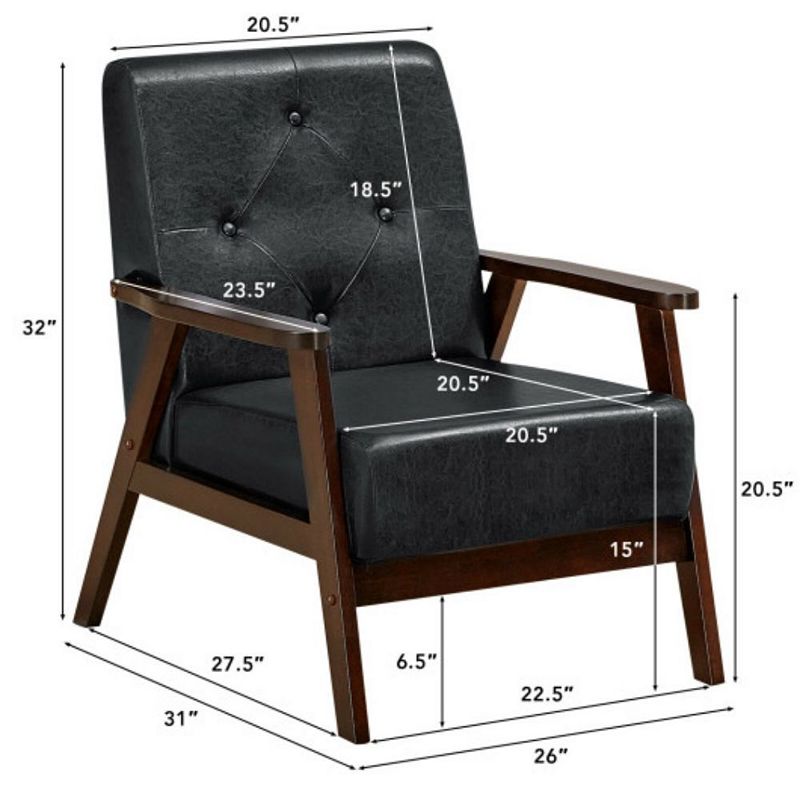 Classic Accent Armchair with Rubber Wood Legs and Armrests-Black