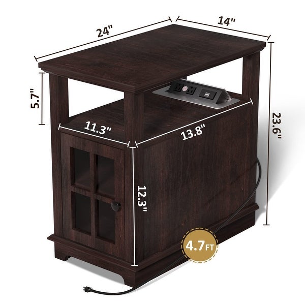 Side Table with Charging Station， Storage End Table， Bedside Table with USB Ports and Outlets， - as picture