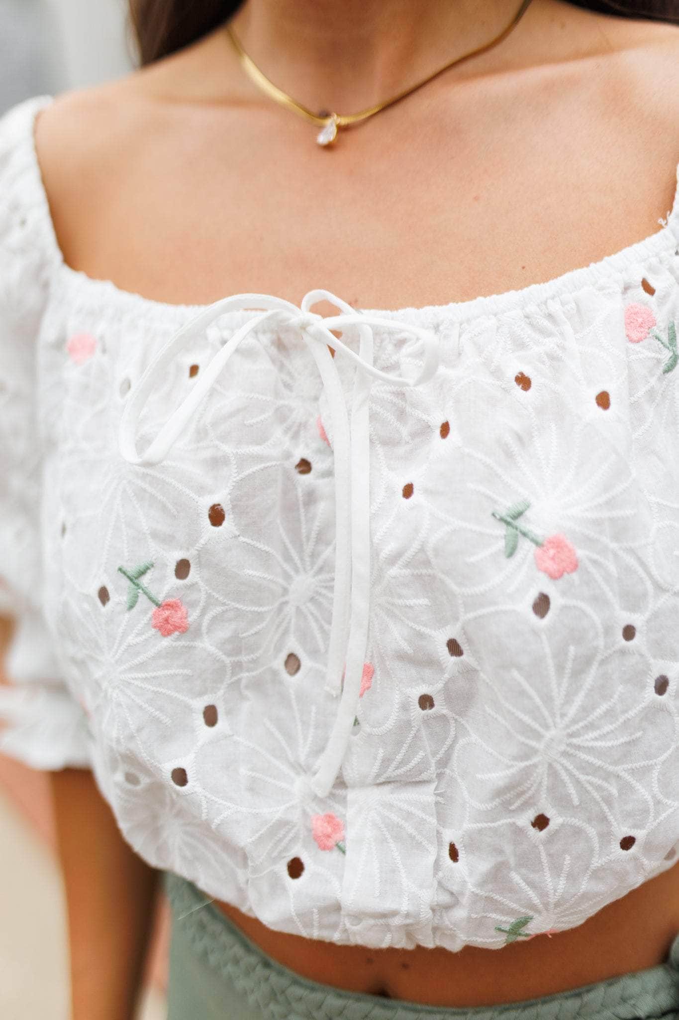 White Eyelet Petal Top