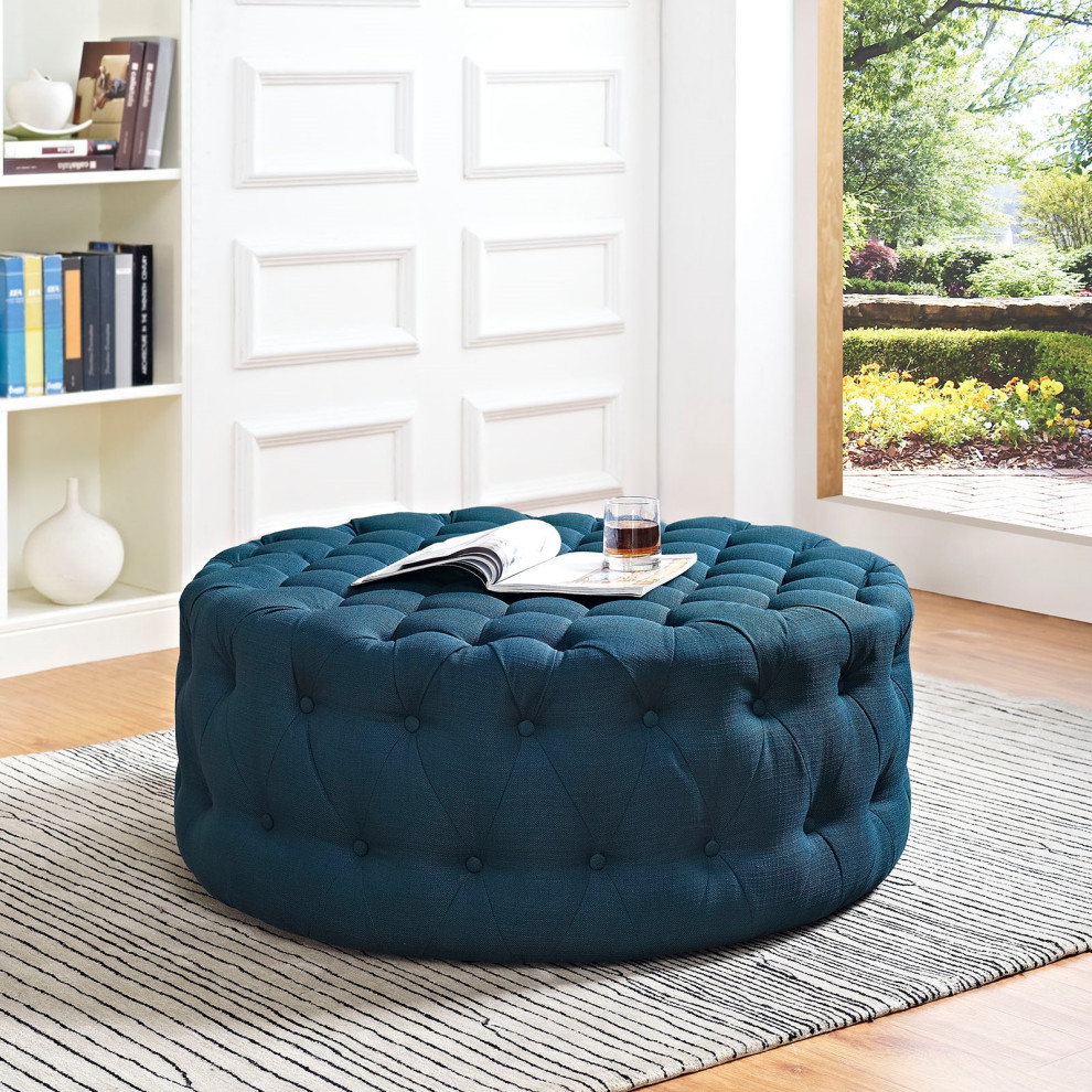 Button Tufted Ottoman  Round Circle Tufted Coffee Table Cocktail Ottoman   Transitional   Footstools And Ottomans   by mod space furniture  Houzz