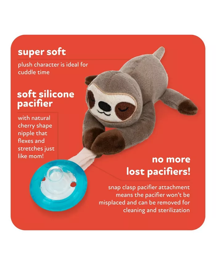 Nuby Calming Natural Flex Snuggleez Pacifier with Plush Animal， Sloth