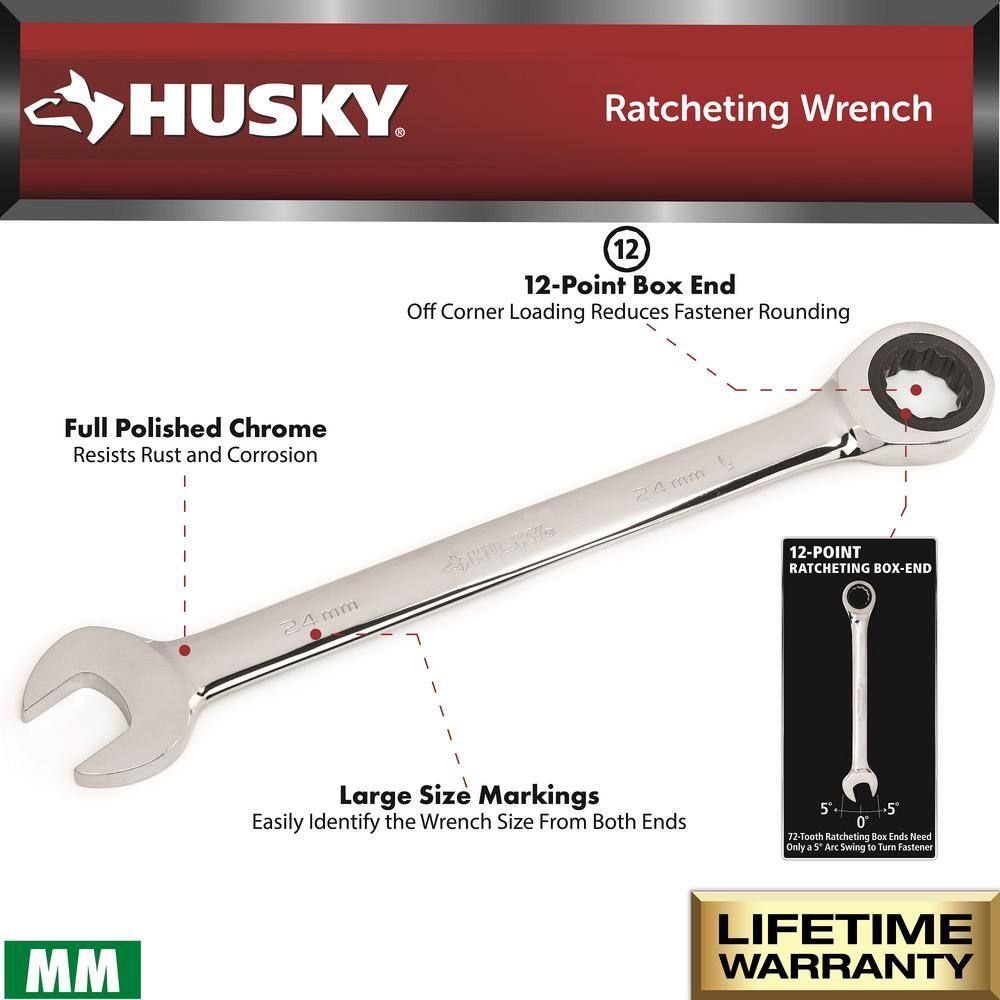 Husky 16 mm 12-Point Metric Ratcheting Combination Wrench HRW16MM