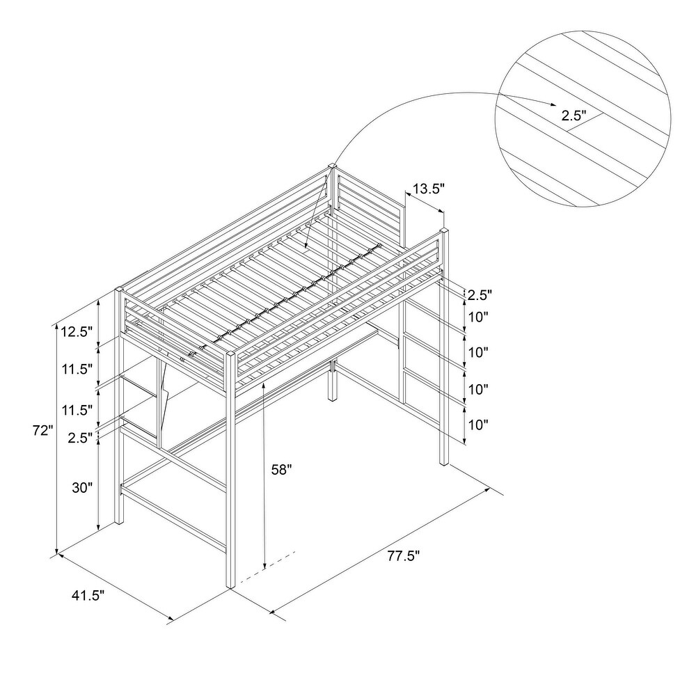 The Novogratz Maxwell Metal Loft Bed with Desk   Shelves